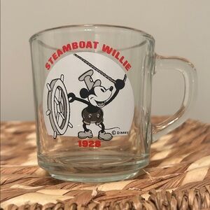 Disney Steamboat Willie Glass Mug with Red Accents